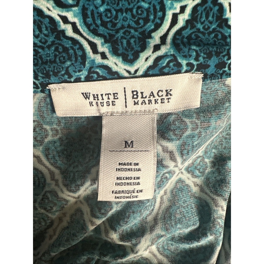 White House Black Market Geometric Print Sheath Dress Medium Blue Teal Career - Picture 5 of 10